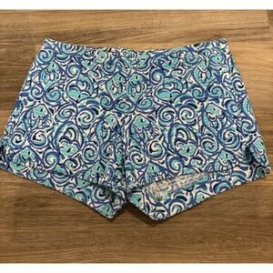 Lilly Pulitzer Adie Shorts 4 Blue White Green Fish Printed Zipper Side